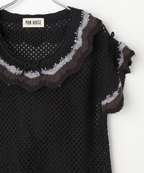 PINK HOUSE / ピンクハウス ベスト | 配色フリル使い透かしニット | 詳細2