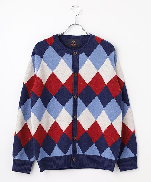 最終値下げピンクハウス　ローズ柄カーディガン　ブルー アーガイルニットカーディガン （カーディガン・ボレロ）｜PINK HOUSE