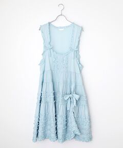 ピンクハウス ノースリーブ ワンピース マキシ ティアード フリル リボン 水色 ピンクハウス ノースリーブ ワンピース マキシ ティアード