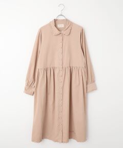 Pink House ベージュひざ丈ワンピース 半袖 ホワイトローズプリントワンピース （ロング・マキシ丈