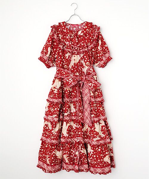 PINK HOUSE/ピンクハウス バラ園うさぎヨークワンピース アカ F