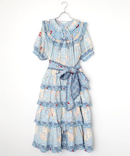 PINK HOUSE/ピンクハウス バラ園うさぎヨークワンピース ソライロ F