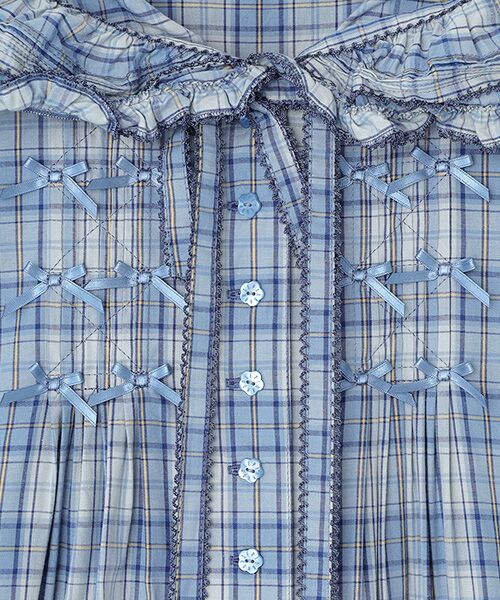 うさぎの耳フード付きオリジナルチェックワンピース （ロング