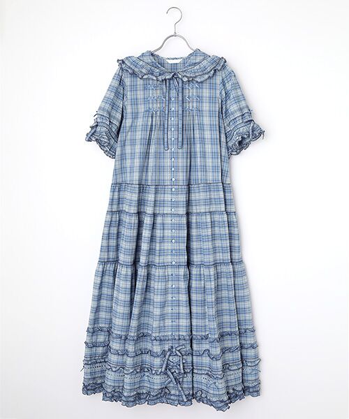 うさぎの耳フード付きオリジナルチェックワンピース （ロング