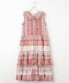 鳩サブレ ピンクハウス　チュニックワンピース　ティアード　フリル　グレー kotohayokozawa×PINK HOUSE DENIM JUMPER SKIRT （ロング