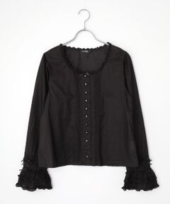 美品 ピンクハウス フリル 段々 丸襟 ロングコート ブラック 黒 メルローズ PINK HOUSE #anc ピンクハウス PINKHOUSE コート 紺 ロング