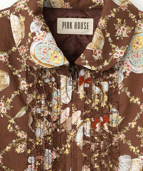 PINK HOUSE ピンクハウス　花柄フード付きブルゾン　ジャケット PINK HOUSE 花柄フード付きジャケット PINK HOUSE｜ホワイトローズ刺繍