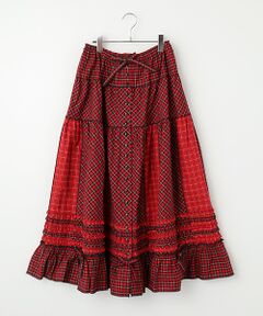 【ラナ】ピンクハウス　赤フラワーモチーフ付きフレアスカート ラナ様専用】ピンクハウス 赤フラワーモチーフ付きフレア