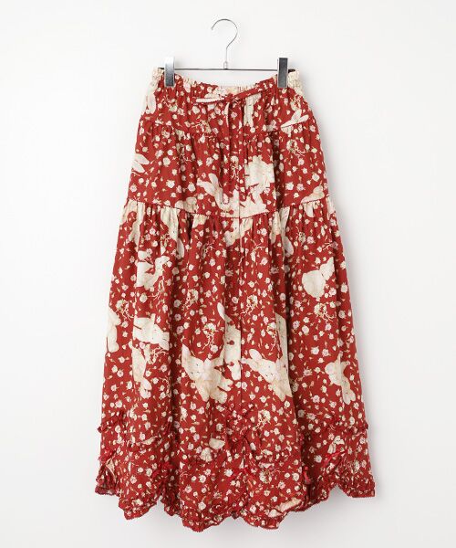 PINK HOUSE/ピンクハウス バラ園うさぎプリントスカート アカ F PINK HOUSE/ピンクハウス バラ園うさぎプリントスカート アカ F