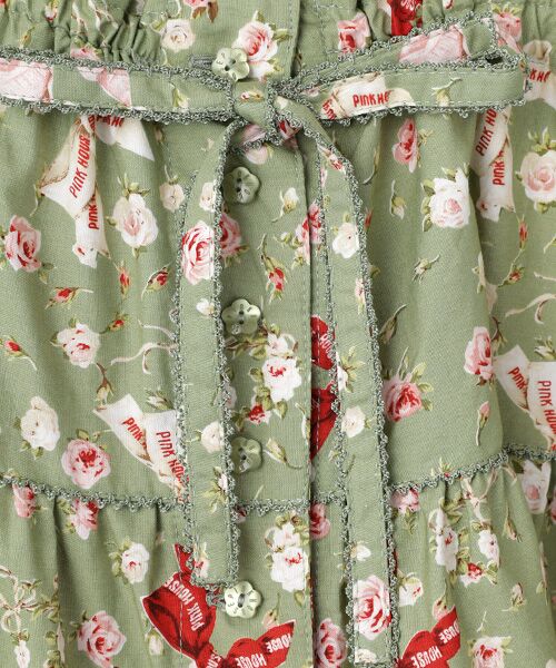 PINK HOUSE / ピンクハウス ロング・マキシ丈スカート | バラとリボンプリントパッチワーク吊りスカート | 詳細3