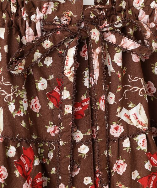 PINK HOUSE / ピンクハウス ロング・マキシ丈スカート | バラとリボンプリントパッチワーク吊りスカート | 詳細4