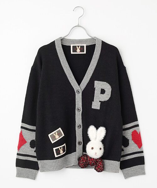 うさぎ顔ぐるみモチーフ付きニットカーディガン （カーディガン