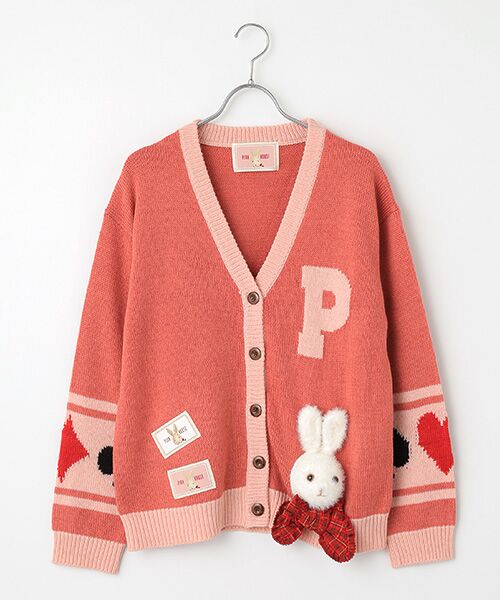 PINK HOUSE/ピンクハウス うさぎ顔ぐるみモチーフ付きニットカーディガン ピンク F PINK HOUSE/ピンクハウス うさぎ顔ぐるみモチーフ付きニットカーディガン ピンク F