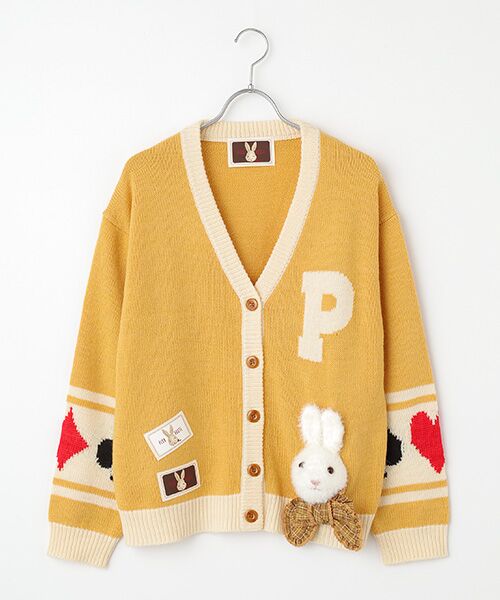 ピンクハウス　うさぎ　ニットカーディガン　サックス　新品 うさぎ顔ぐるみモチーフ付きニットカーディガン （カーディガン