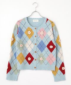 PINK HOUSE / ピンクハウス カーディガン・ボレロ | モチーフ付きアーガイルニットカーディガン