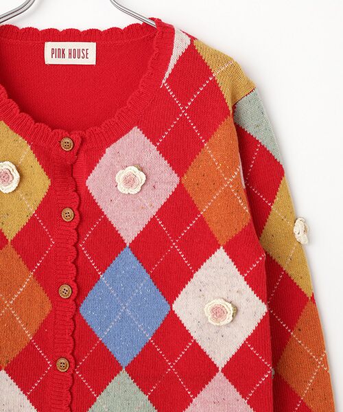 PINK HOUSE / ピンクハウス カーディガン・ボレロ | モチーフ付きアーガイルニットカーディガン | 詳細3