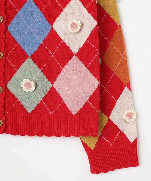 PINK HOUSE / ピンクハウス カーディガン・ボレロ | モチーフ付きアーガイルニットカーディガン | 詳細4
