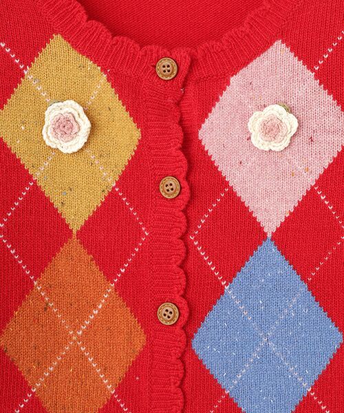 PINK HOUSE / ピンクハウス カーディガン・ボレロ | モチーフ付きアーガイルニットカーディガン | 詳細5