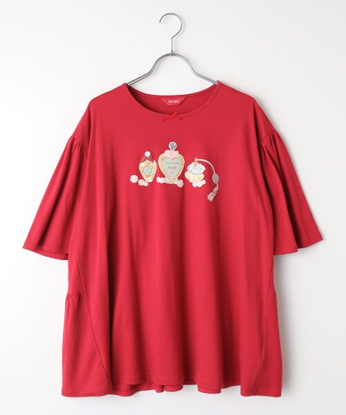 PINK HOUSE/ピンクハウス パフュームプリントカットソーチュニック ローズレッド F PINK HOUSE/ピンクハウス パフュームプリントカットソーチュニック ローズレッド F