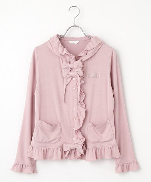 PINK HOUSE / ピンクハウス カーディガン・ボレロ | ●ロゴ刺繍フリル使いカーディガン（苺ミルク）