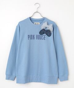 【最終値下げ】PINK HOUSE ブルー長袖Tシャツ フリーサイズ セール】 ○ソフトチュールハイネックブラウス （シャツ