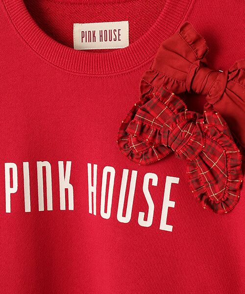 PINK HOUSE / ピンクハウス スウェット | ●チェック＆無地リボンブローチ付きロゴプリントトレーナー | 詳細6