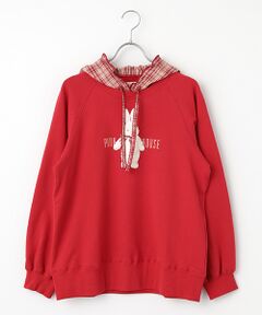 PINK HOUSE フード付きスウェットパーカー バラ園うさぎプリントフード付きトレーナー｜ピンクハウス