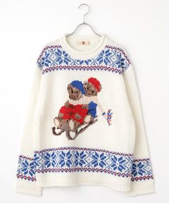 三つ子のくま冬支度柄ニット