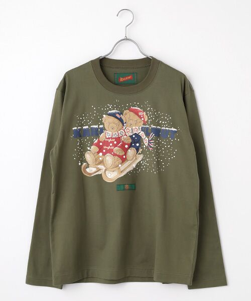 PINK HOUSE/ピンクハウス 三つ子のくまプリントカットソー カーキ L PINK HOUSE/ピンクハウス 三つ子のくまプリントカットソー カーキ L