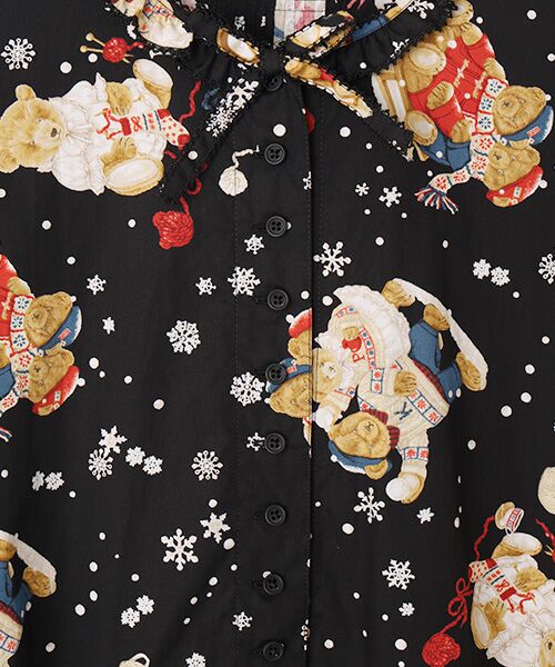 PINK HOUSE / ピンクハウス ロング・マキシ丈ワンピース | ●三つ子のくまの冬支度プリントワンピース | 詳細1