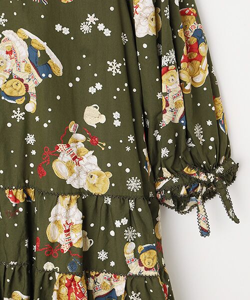 PINK HOUSE / ピンクハウス ロング・マキシ丈ワンピース | ●三つ子のくまの冬支度プリントワンピース | 詳細6