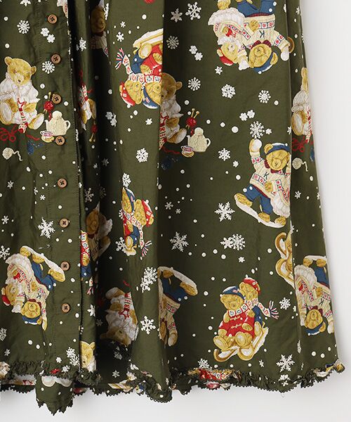 PINK HOUSE / ピンクハウス ロング・マキシ丈ワンピース | ●三つ子のくまの冬支度プリントワンピース | 詳細7