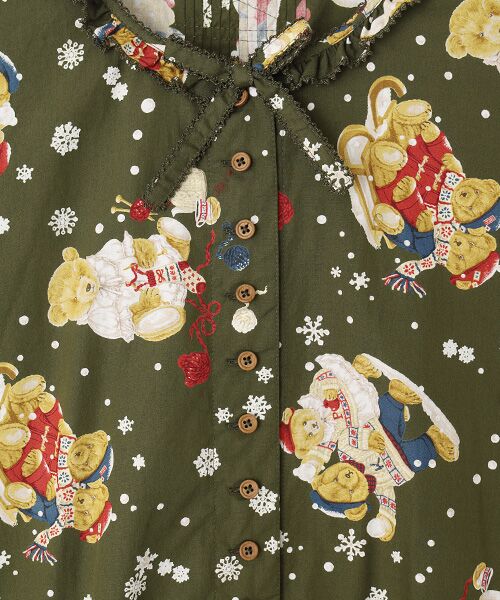 PINK HOUSE / ピンクハウス ロング・マキシ丈ワンピース | ●三つ子のくまの冬支度プリントワンピース | 詳細8