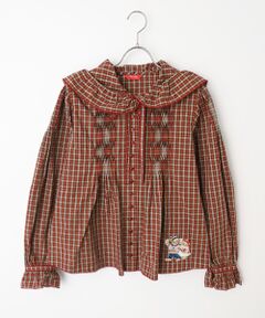 ピンクハウス フード付き 長袖ブラウス テディベア チェック 赤系 フリーサイズ ピンクハウス フード付き 長袖ブラウス テディベア チェック 赤