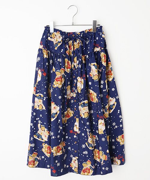 三つ子のくまの冬支度プリントスカート