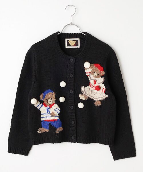 PINK HOUSE/ピンクハウス 三つ子のくまの冬支度モチーフニットカーディガン クロ FREE PINK HOUSE/ピンクハウス 三つ子のくまの冬支度モチーフニットカーディガン クロ FREE