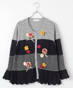 PINK HOUSE / ピンクハウス カーディガン・ボレロ | モチーフ付き透かしニットカーディガン