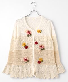 PINK HOUSE / ピンクハウス カーディガン・ボレロ | モチーフ付き透かしニットカーディガン