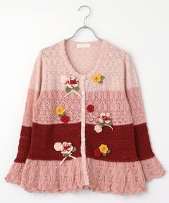 PINK HOUSE / ピンクハウス カーディガン・ボレロ | モチーフ付き透かしニットカーディガン