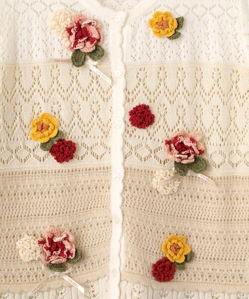 PINK HOUSE / ピンクハウス カーディガン・ボレロ | モチーフ付き透かしニットカーディガン | 詳細2