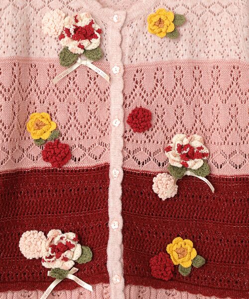 PINK HOUSE / ピンクハウス カーディガン・ボレロ | モチーフ付き透かしニットカーディガン | 詳細6