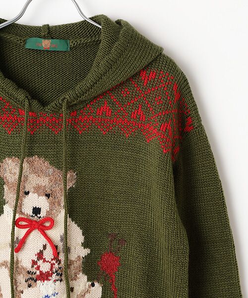 PINK HOUSE / ピンクハウス ニット・セーター | ●三つ子のくまの冬支度モチーフニットパーカー | 詳細4