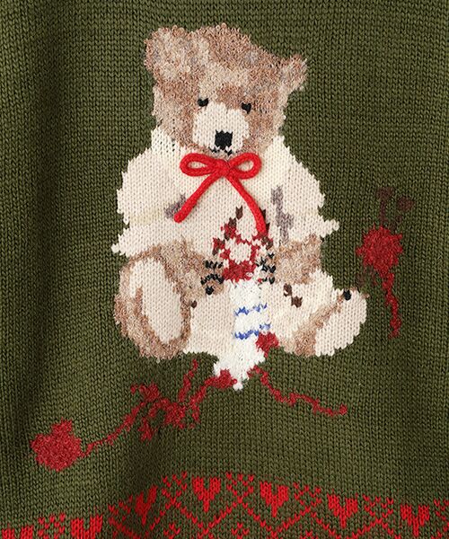 PINK HOUSE / ピンクハウス ニット・セーター | ●三つ子のくまの冬支度モチーフニットパーカー | 詳細6