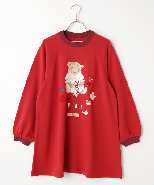 三つ子のくまの冬支度プリントスウェットチュニック