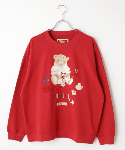 PINK HOUSE/ピンクハウス 三つ子のくまの冬支度プリントトレーナー アカ FREE PINK HOUSE/ピンクハウス 三つ子のくまの冬支度プリントトレーナー アカ FREE