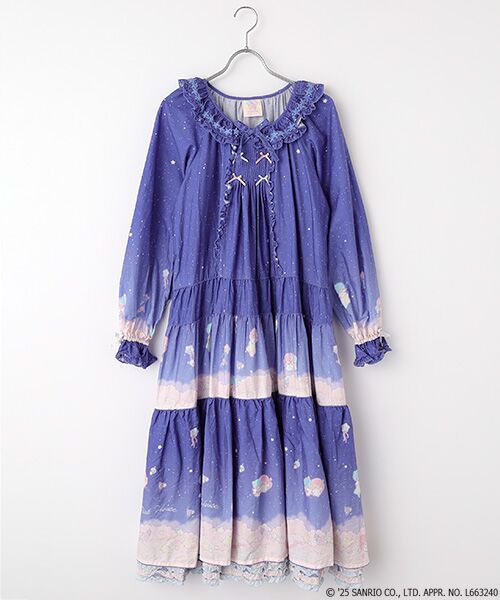 PINK HOUSE/ピンクハウス Little Twin Stars×PINK HOUSE A Starry Night Wish柄ミディワンピース ナイトブルー FREE PINK HOUSE/ピンクハウス Little Twin Stars×PINK HOUSE A Starry Night Wish柄ミディワンピース ナイトブルー FREE