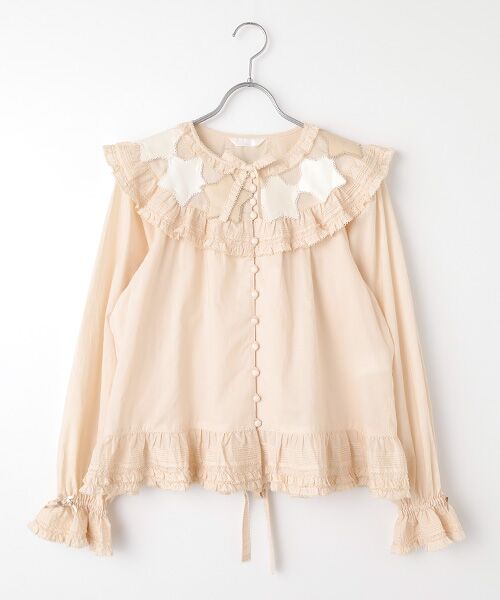 PINK HOUSE/ピンクハウス 星形ワッペン使い配色ブラウス キナリ FREE PINK HOUSE/ピンクハウス 星形ワッペン使い配色ブラウス キナリ FREE