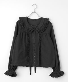 ジッパー付きフリル袖シャツ黒 レディース シャツ・ブラウス（条件：フリル）| ファッション通販