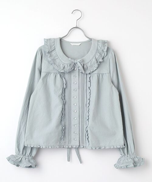 PINK HOUSE/ピンクハウス フリル襟付きブラウス ブルーグレー FREE PINK HOUSE/ピンクハウス フリル襟付きブラウス ブルーグレー FREE