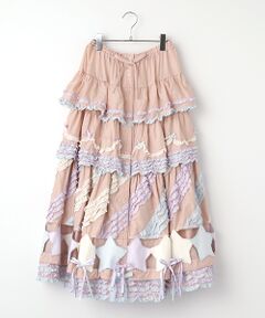 PINK HOUSE / ピンクハウス ロング・マキシ丈スカート | 星形ワッペン付き配色フリルスカート
